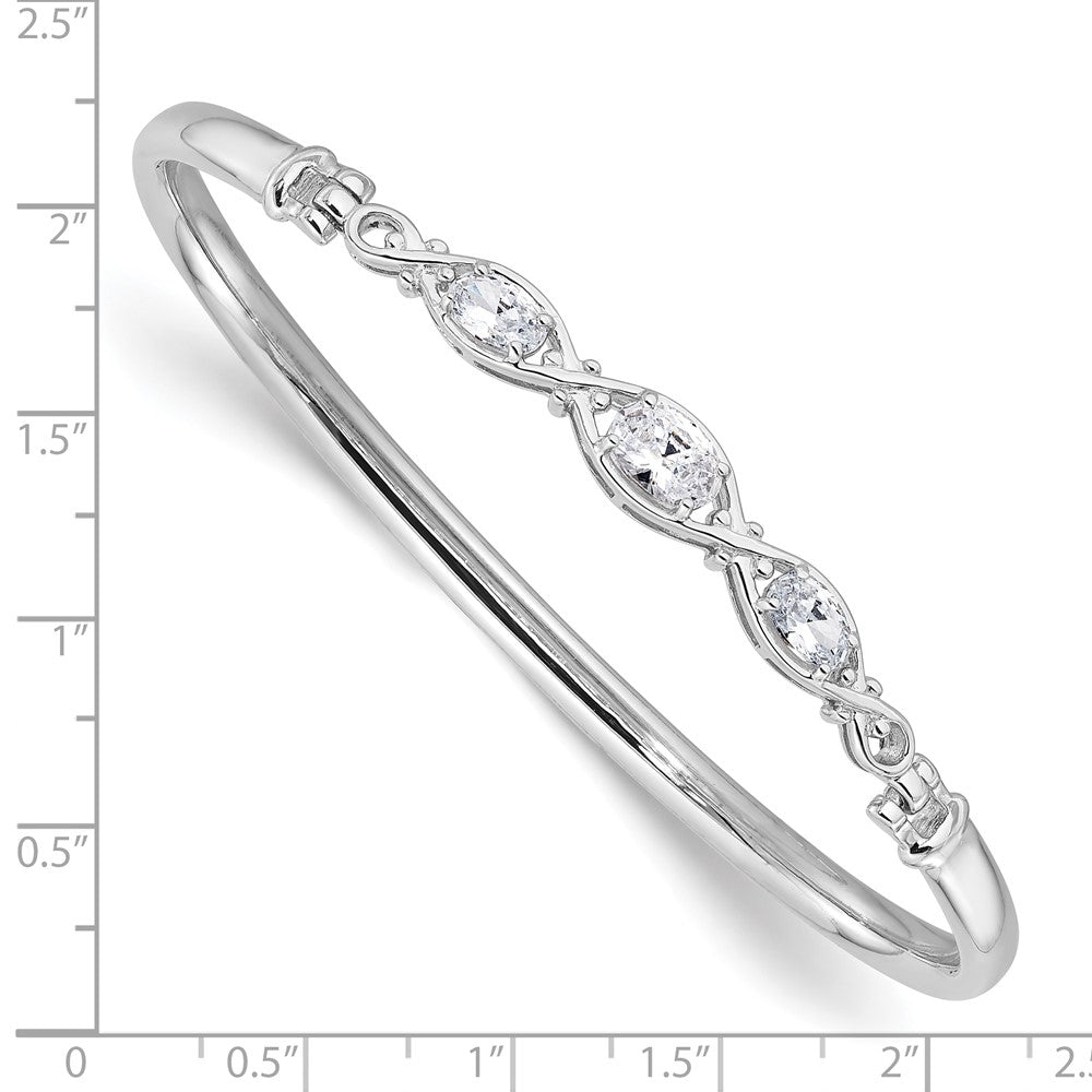 Sterling Silver Rhodium-Plated Polished CZ Hook Closure Bangle Bracelet