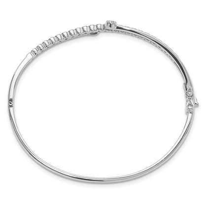 Sterling Silver Rhodium-Plated Polished CZ Hinged Bangle Bracelet