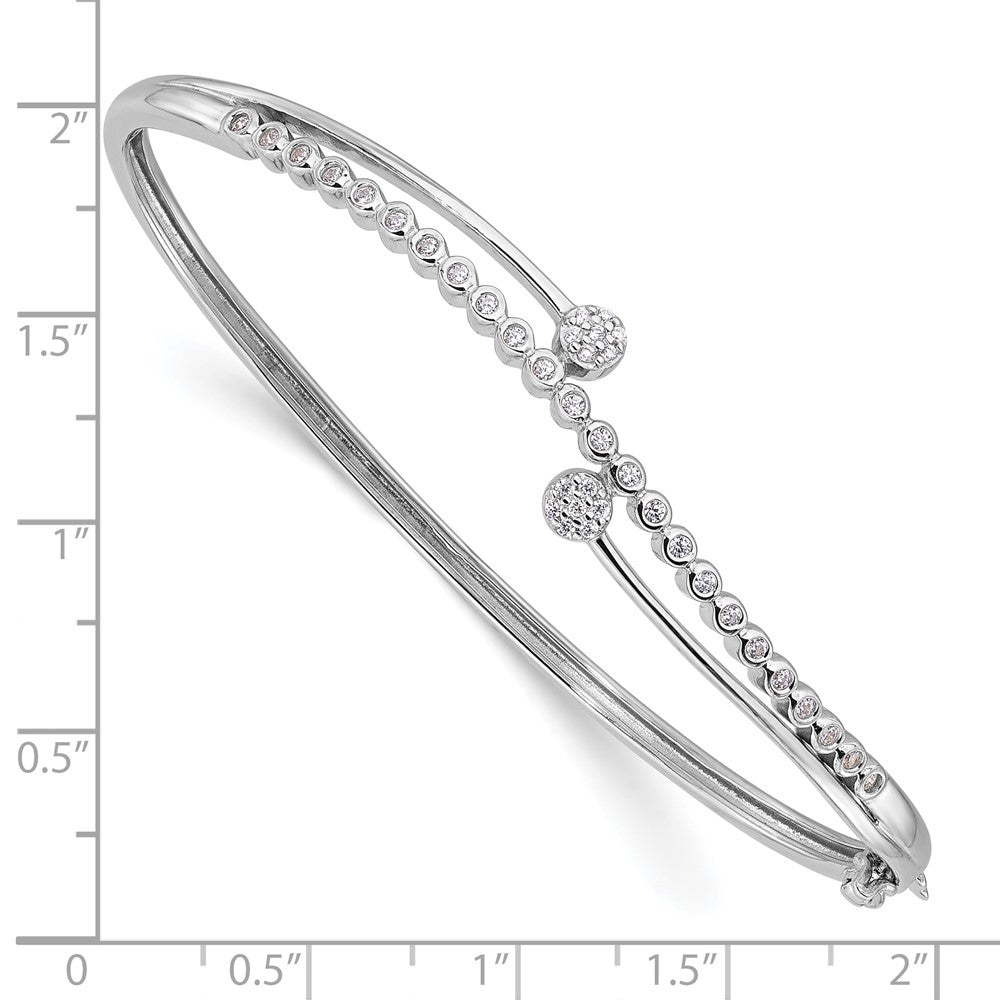 Sterling Silver Rhodium-Plated Polished CZ Hinged Bangle Bracelet