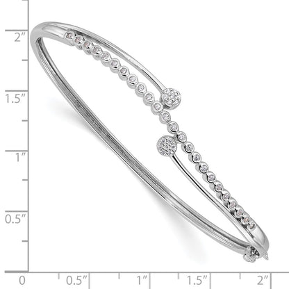 Sterling Silver Rhodium-Plated Polished CZ Hinged Bangle Bracelet