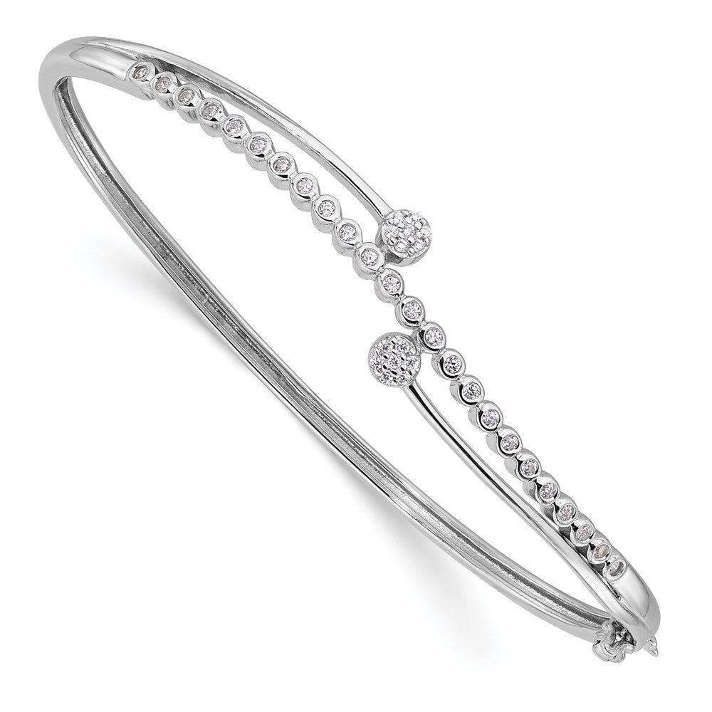 Sterling Silver Rhodium-Plated Polished CZ Hinged Bangle Bracelet