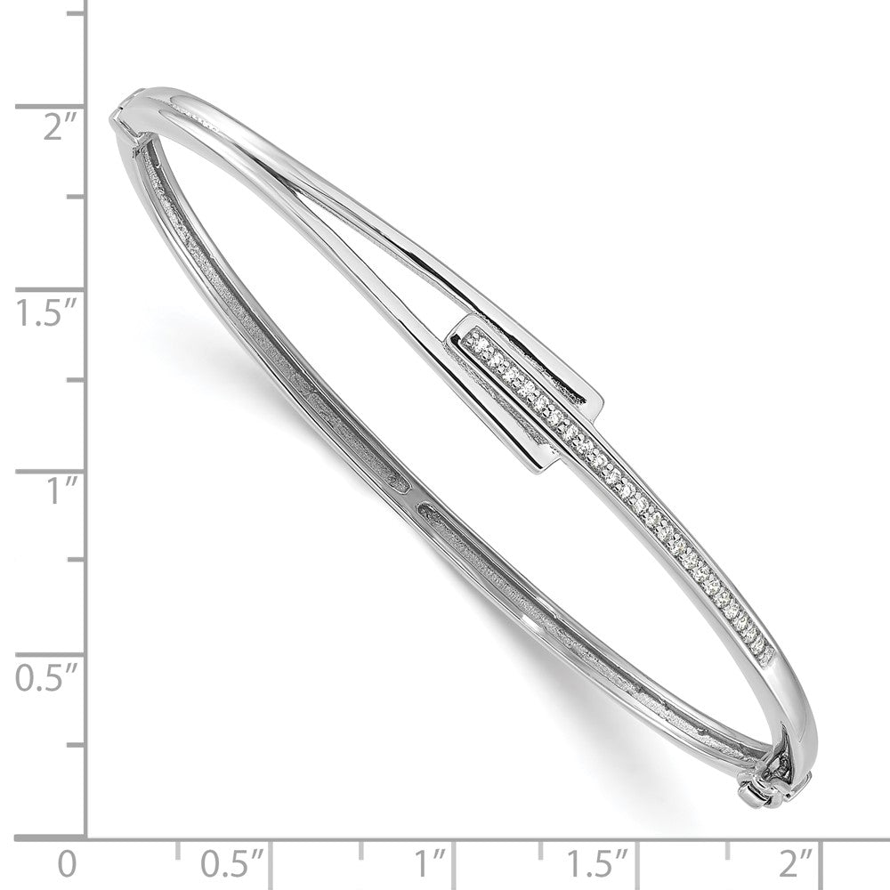 Sterling Silver Rhodium-Plated Polished Fancy CZ Hinged Bangle