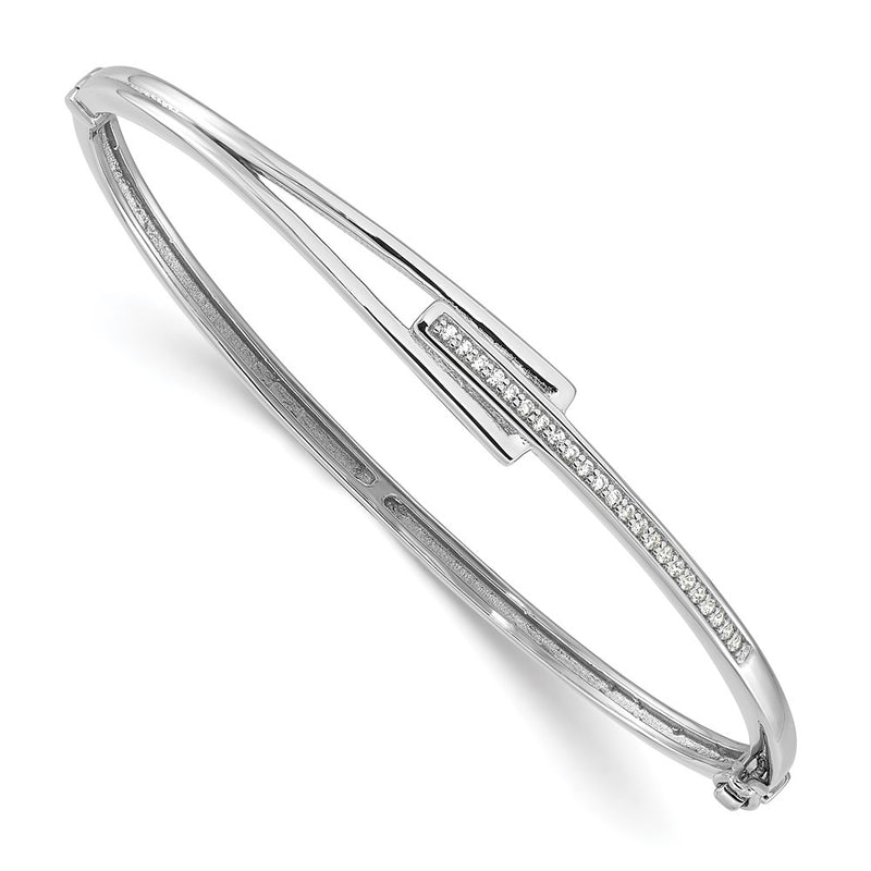 Sterling Silver Rhodium-Plated Polished Fancy CZ Hinged Bangle