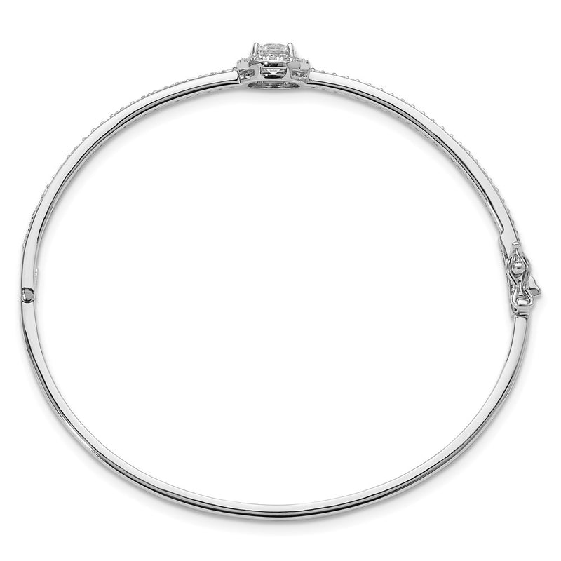 Sterling Silver Rhodium-Plated Polished CZ Hinged Bangle Bracelet