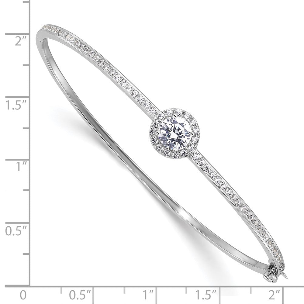 Sterling Silver Rhodium-Plated Polished CZ Hinged Bangle Bracelet