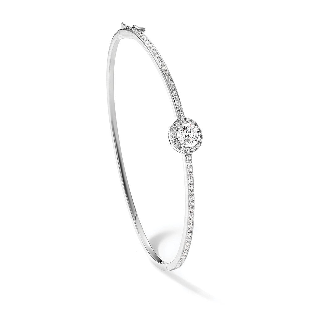 Sterling Silver Rhodium-Plated Polished CZ Hinged Bangle Bracelet