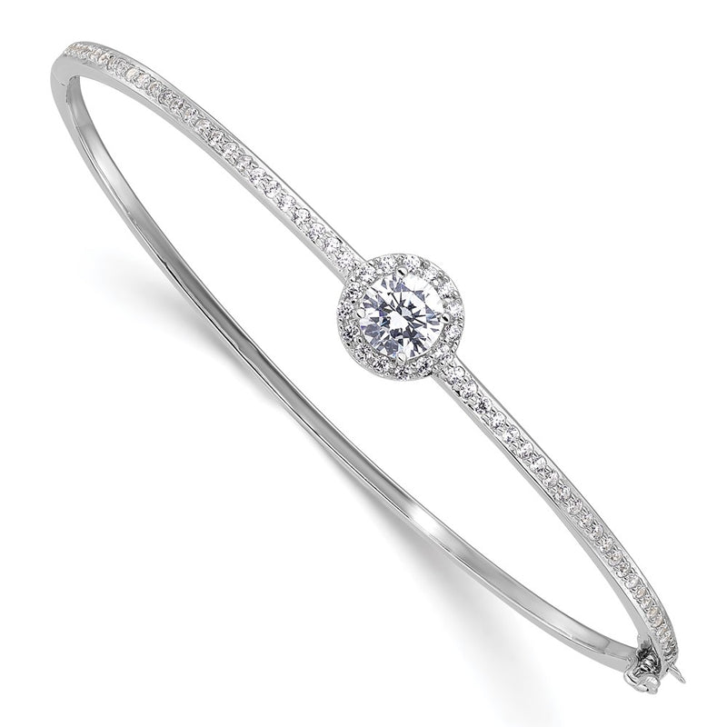 Sterling Silver Rhodium-Plated Polished CZ Hinged Bangle Bracelet