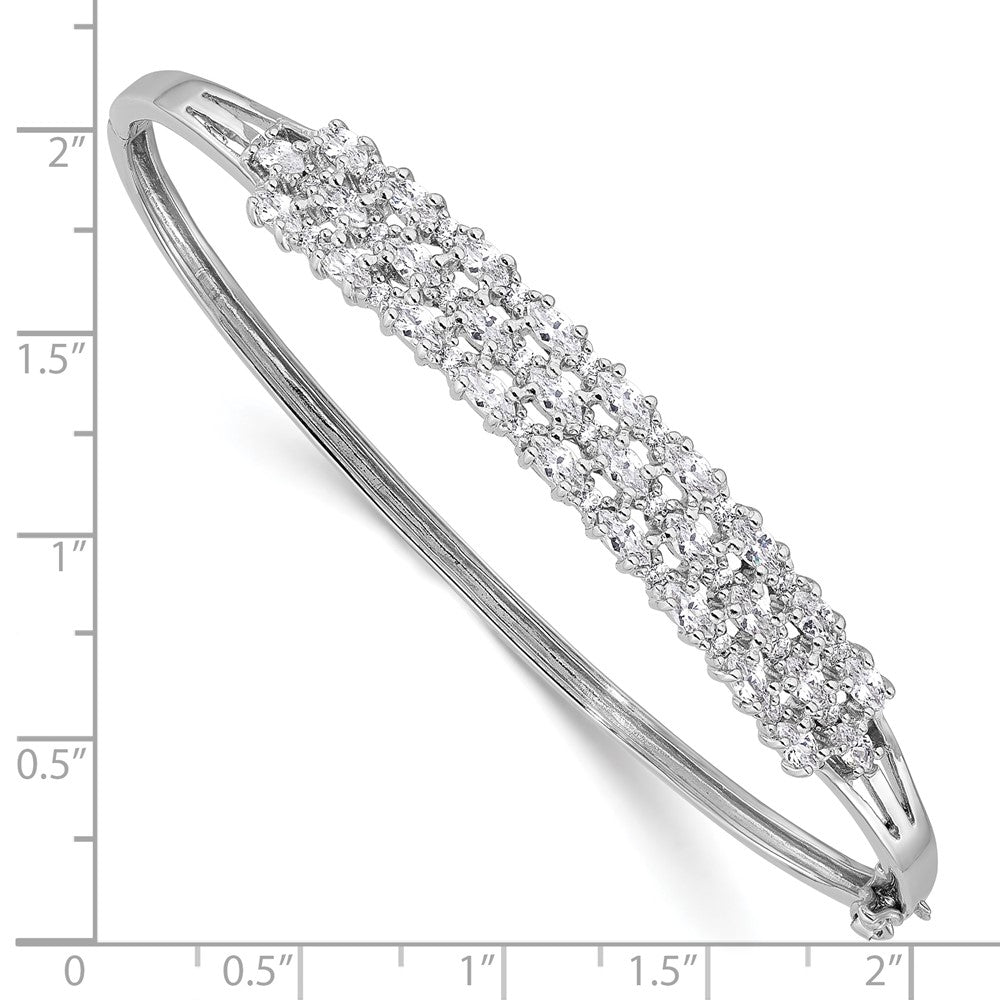 Sterling Silver Rhodium-Plated Polished Graduated CZ 3 Row Hinged Bracelet