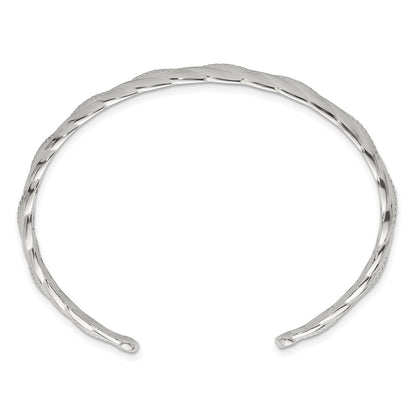 Sterling Silver Polished & Textured Twisted Cuff Bangle Bracelet