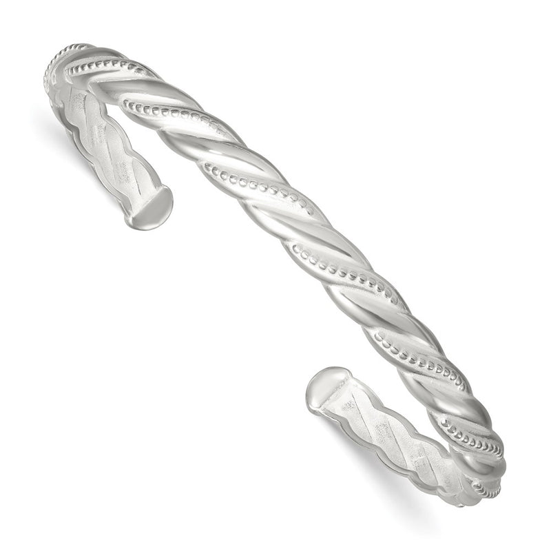 Sterling Silver Polished & Textured Twisted Cuff Bangle Bracelet
