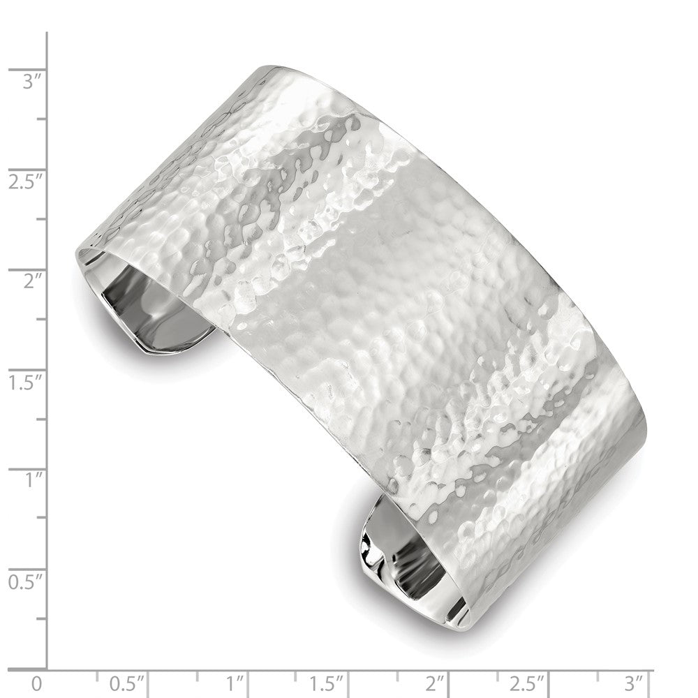 Sterling Silver 30mm Flat Hammered Cuff Bangle