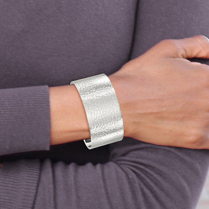 Sterling Silver 30mm Flat Hammered Cuff Bangle