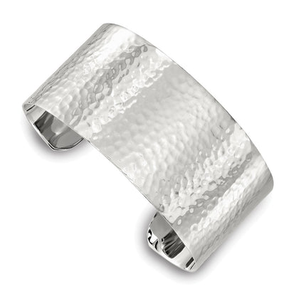 Sterling Silver 30mm Flat Hammered Cuff Bangle