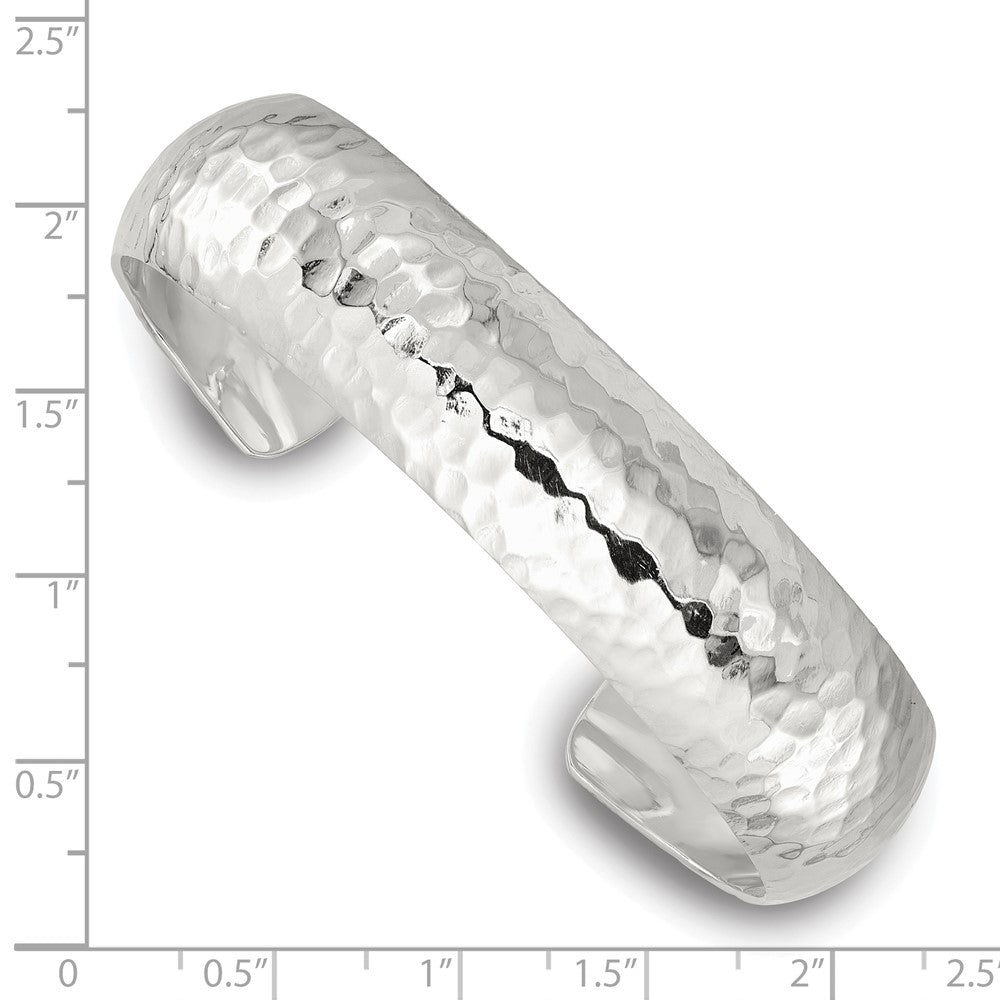 Sterling Silver 15mm Domed Hammered Cuff Bangle