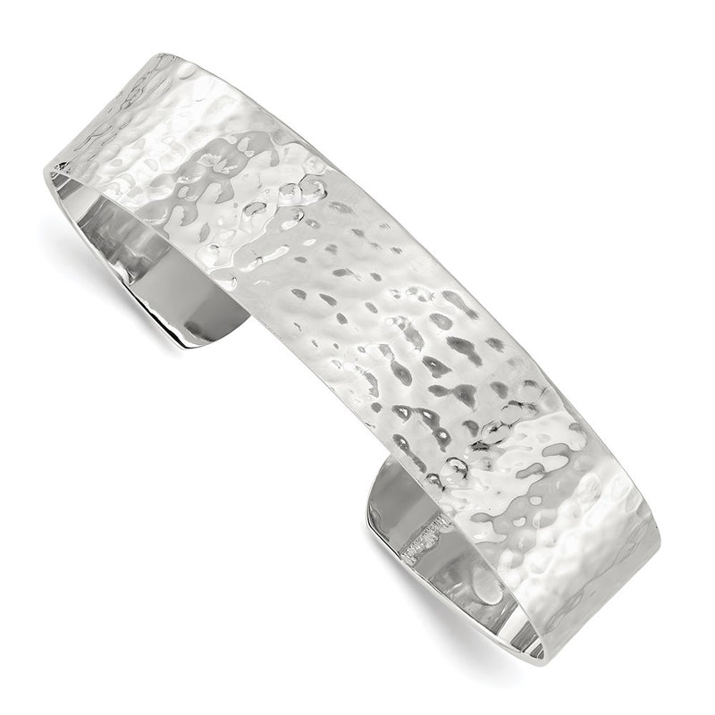 Sterling Silver 15mm Flat Hammered Cuff Bangle