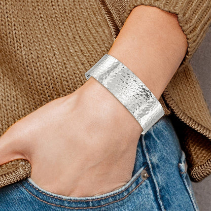 Sterling Silver 20mm Flat Hammered Cuff Bangle