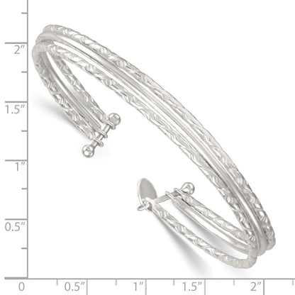 Sterling Silver Polished and Textured 3 Band Cuff Bangle