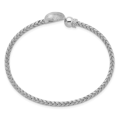 Sterling Silver Rhodium-Plated CZ Brushed Heart Cuff Bangle