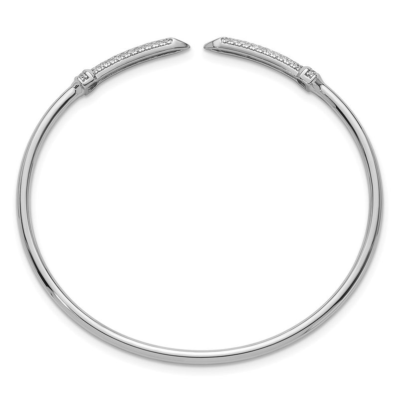 Sterling Silver Rhodium-Plated CZ Pointed Flexible Cuff Bangle