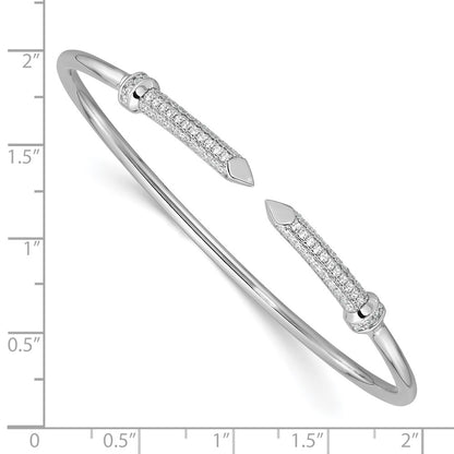 Sterling Silver Rhodium-Plated CZ Pointed Flexible Cuff Bangle