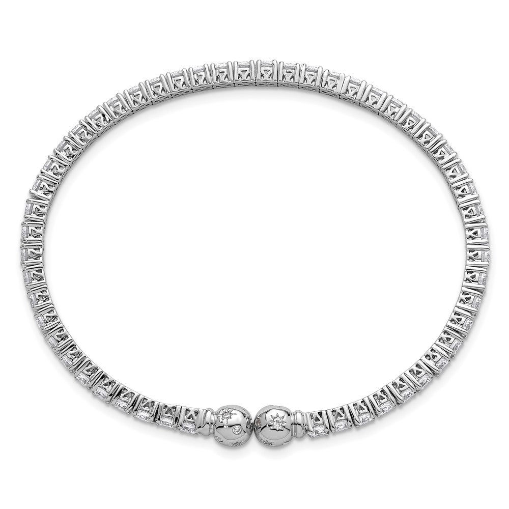 Sterling Silver Rhodium Plated Polished CZ Star Flexible Cuff Bangle