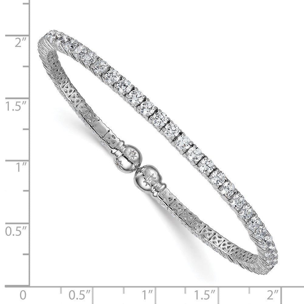 Sterling Silver Rhodium Plated Polished CZ Star Flexible Cuff Bangle