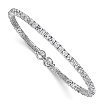 Sterling Silver Rhodium Plated Polished CZ Star Flexible Cuff Bangle