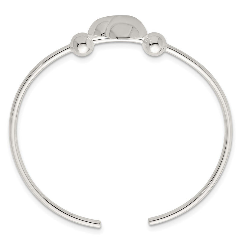 Sterling Silver Polished and Beaded Domed Heart Cuff Bangle