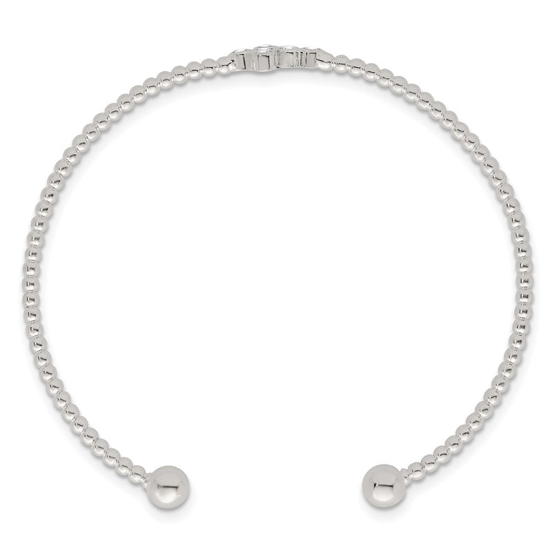 Sterling Silver Polished and Beaded CZ Cross Cuff Bangle