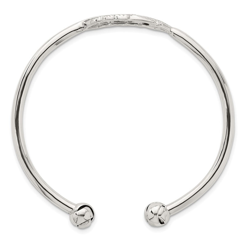 Sterling Silver Polished and Grooved Feather Cuff Bangle