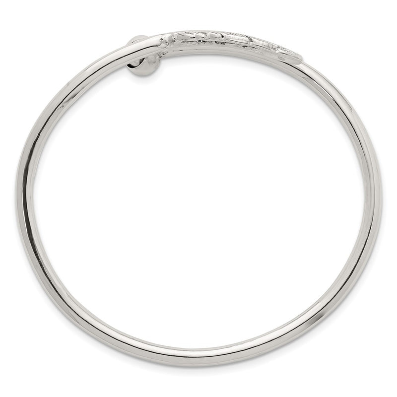Sterling Silver Polished and Grooved Feather Bypass Cuff Bangle