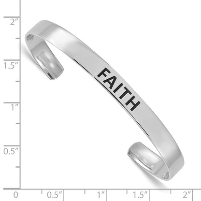 Sterling Silver Rhodium-Plated Polished Enameled Faith Cuff Bangle