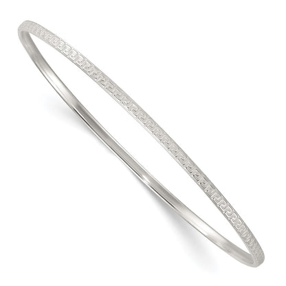 Sterling Silver Polished and Textured Greek Key Slip on Bangle
