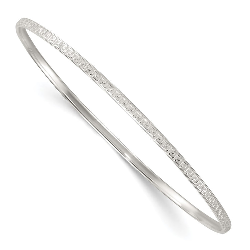Sterling Silver Polished and Textured Greek Key Slip on Bangle