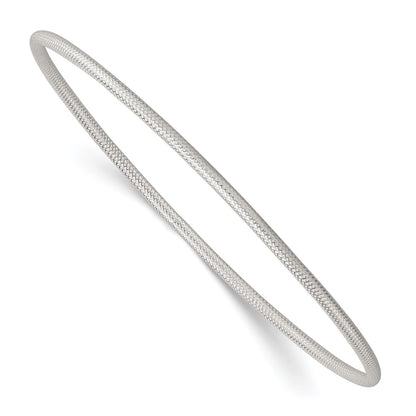 Sterling Silver Polished and Textured 2.0mm Slip on Bangle