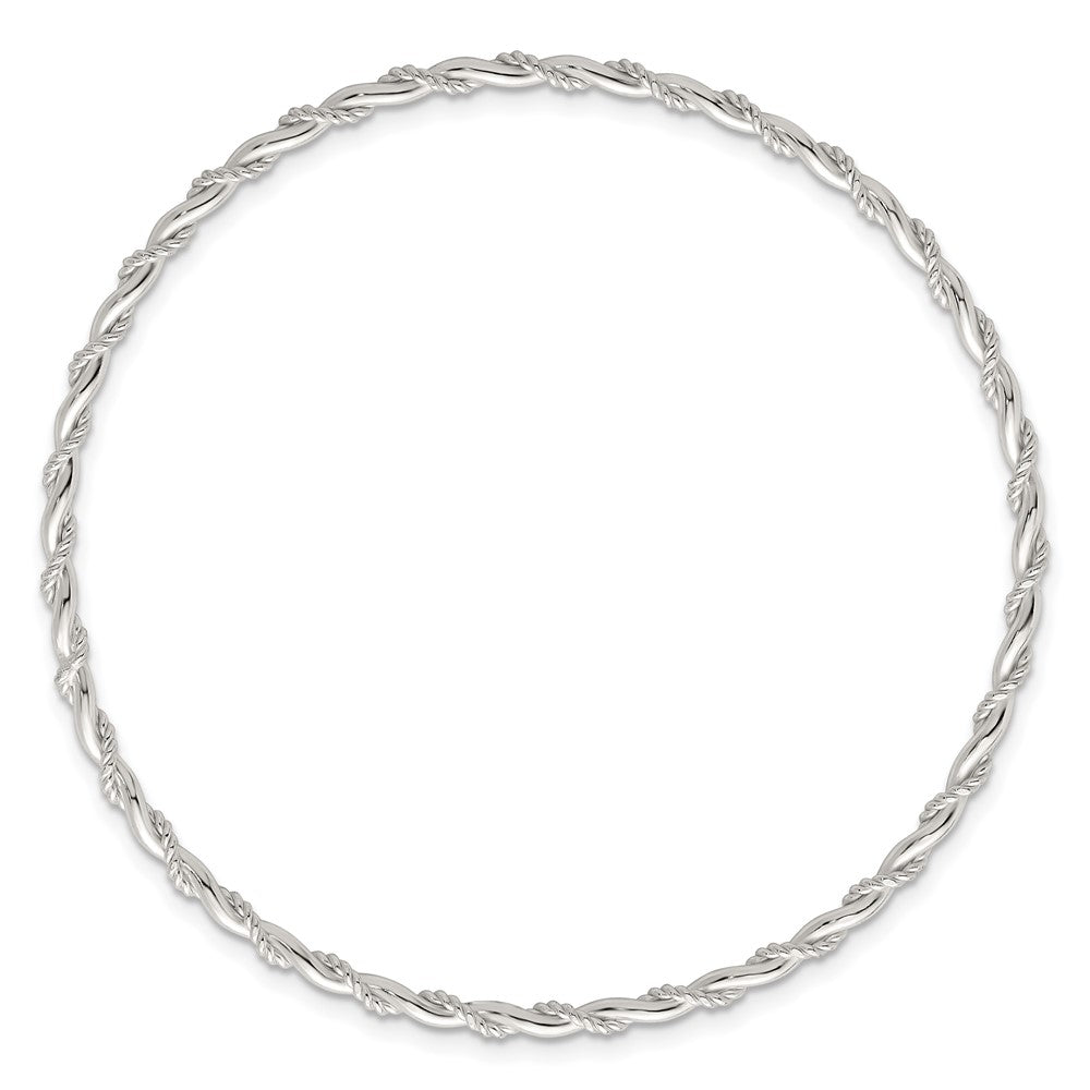 Sterling Silver Polished and Twisted 2.5mm Slip on Bangle