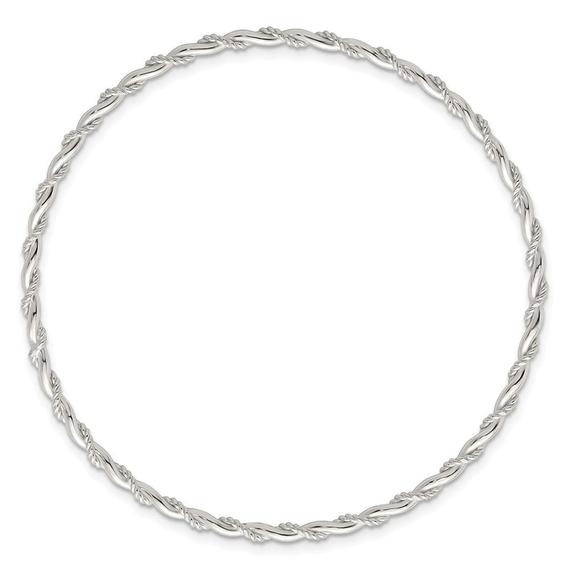 Sterling Silver Polished and Twisted 2.5mm Slip on Bangle