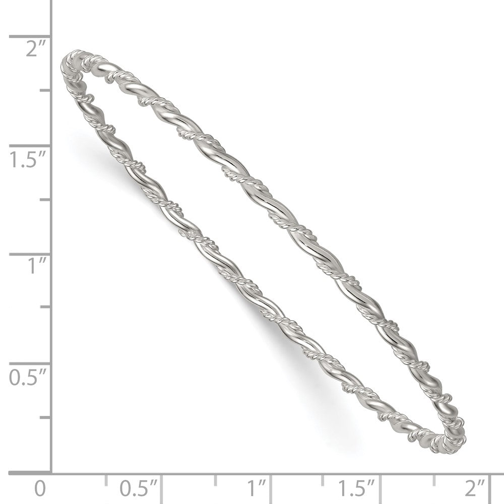 Sterling Silver Polished and Twisted 2.5mm Slip on Bangle