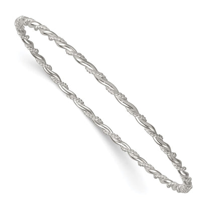 Sterling Silver Polished and Twisted 2.5mm Slip on Bangle