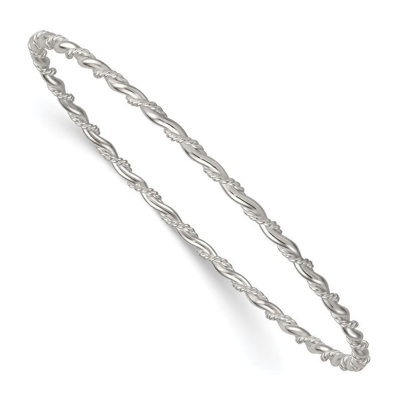 Sterling Silver Polished and Twisted 2.5mm Slip on Bangle