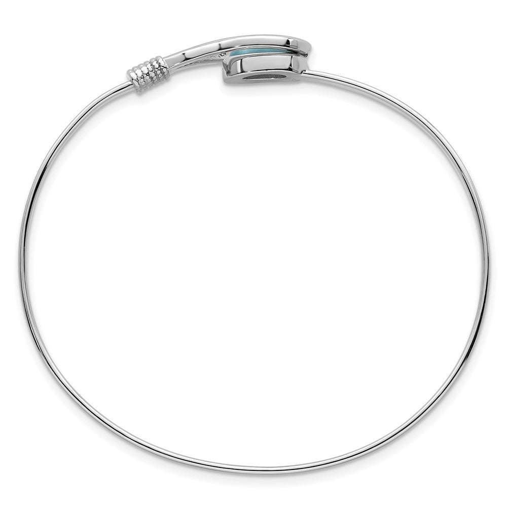 Sterling Silver Rhodium Plated Polished and Textured Larimar Flexible Bangle
