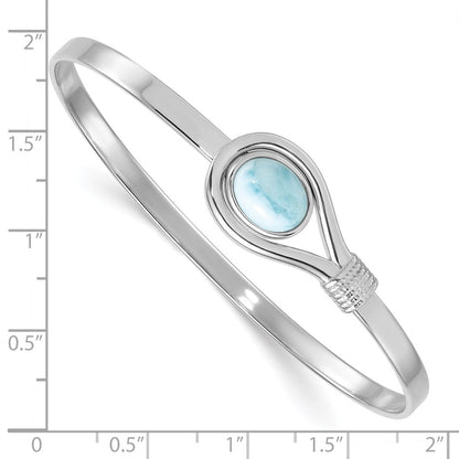 Sterling Silver Rhodium Plated Polished and Textured Larimar Flexible Bangle