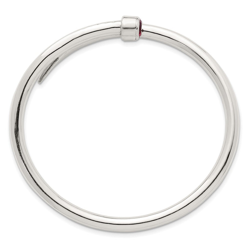 Sterling Silver Polished Red CZ Slip on Expandable Bangle