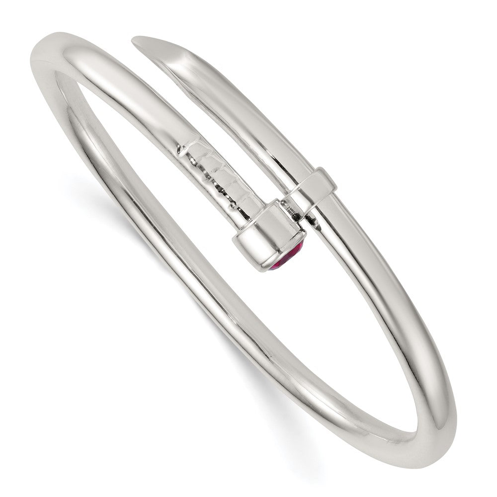 Sterling Silver Polished Red CZ Slip on Expandable Bangle
