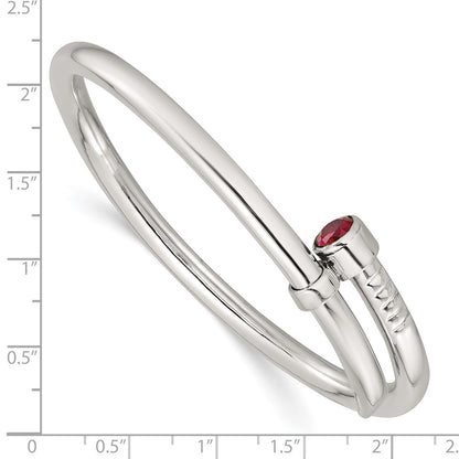 Sterling Silver Polished Red CZ Slip on Expandable Bangle