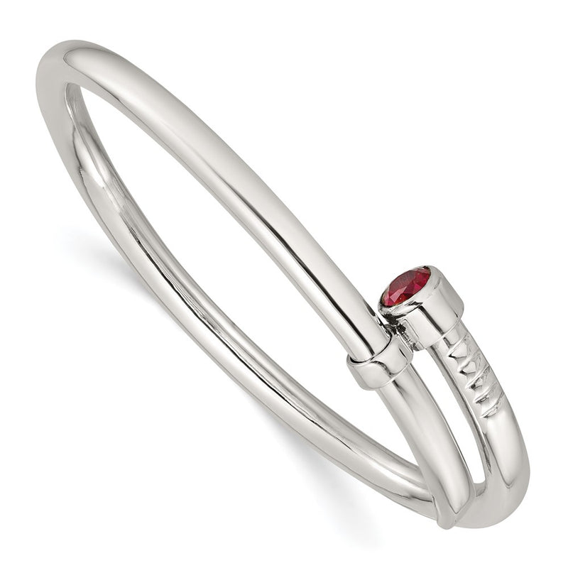 Sterling Silver Polished Red CZ Slip on Expandable Bangle