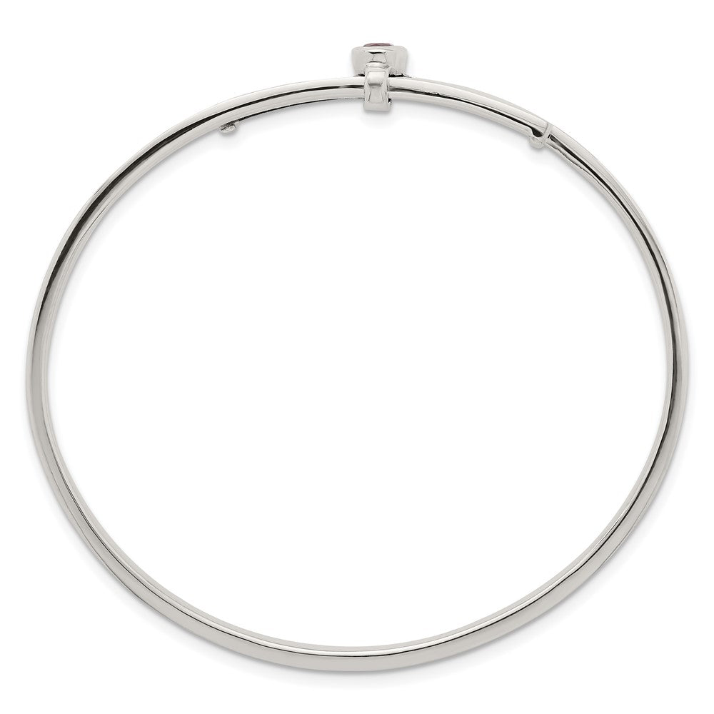 Sterling Silver Polished Oval Red CZ Slip on Expandable Bangle