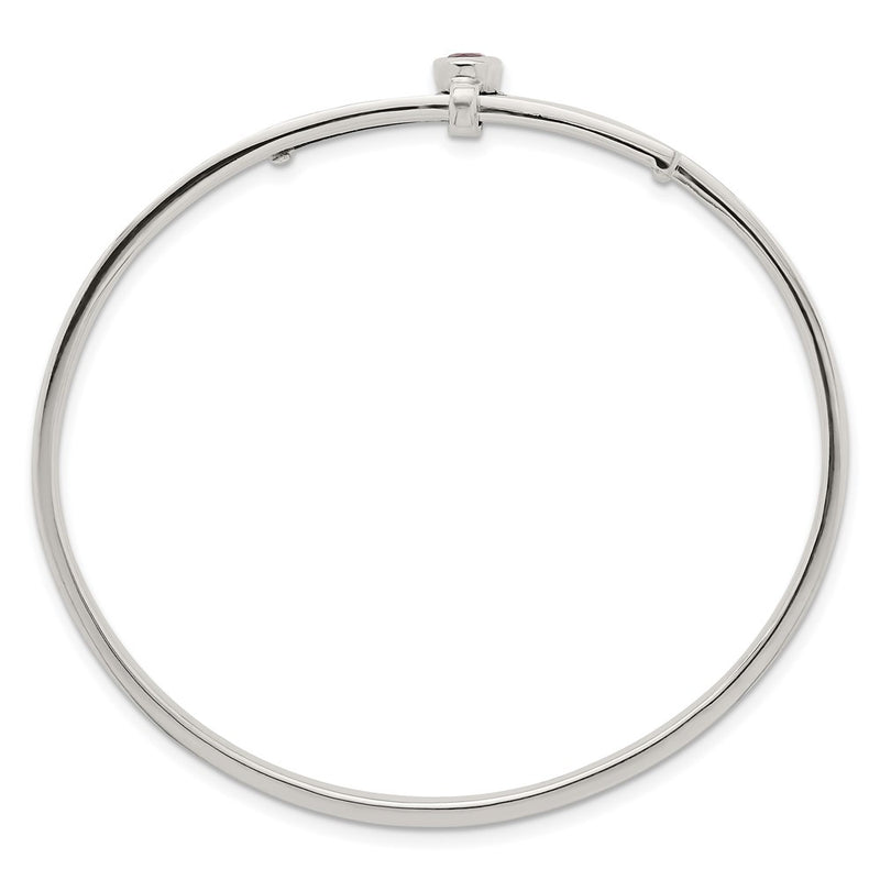 Sterling Silver Polished Oval Red CZ Slip on Expandable Bangle