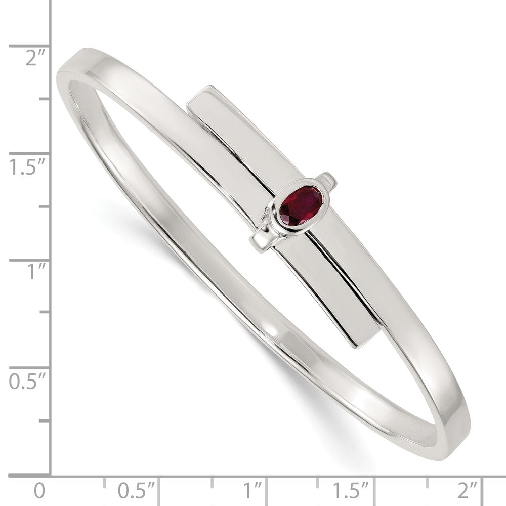 Sterling Silver Polished Oval Red CZ Slip on Expandable Bangle