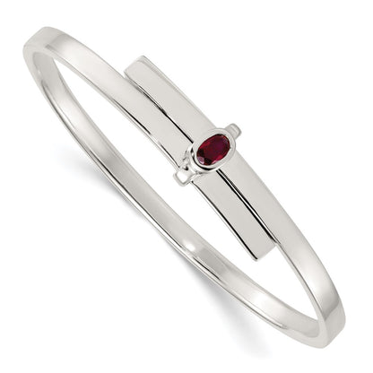 Sterling Silver Polished Oval Red CZ Slip on Expandable Bangle